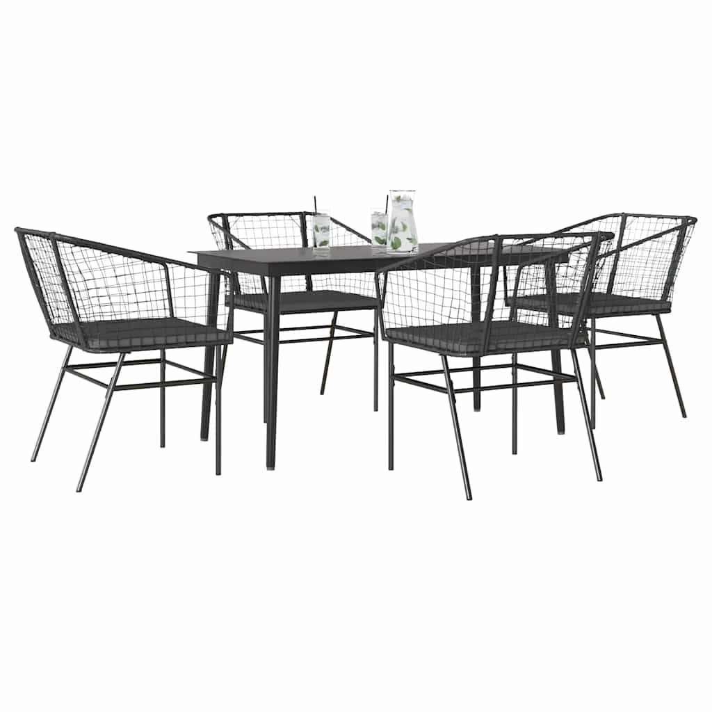 5-Delige Tuinset Met Kussens Poly Rattan Glas Zwart 4 140 x 70 x 74 cm Ja