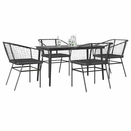 5-Delige Tuinset Met Kussens Poly Rattan Glas Zwart 4 140 x 70 x 74 cm Ja