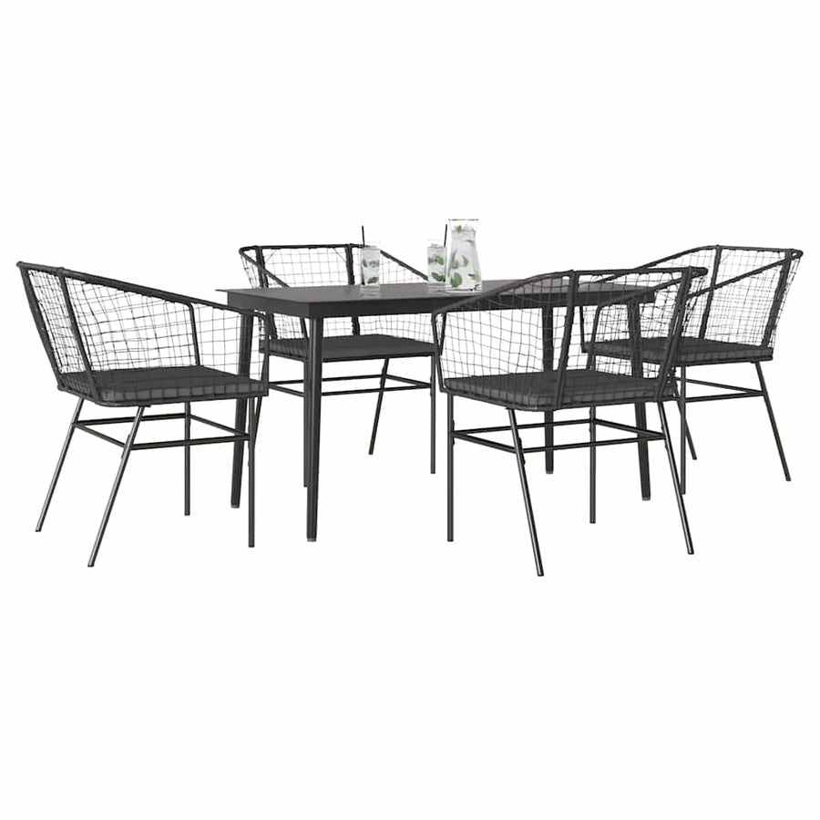 5-Delige Tuinset Met Kussens Poly Rattan Glas Zwart 4 140 x 70 x 74 cm Ja