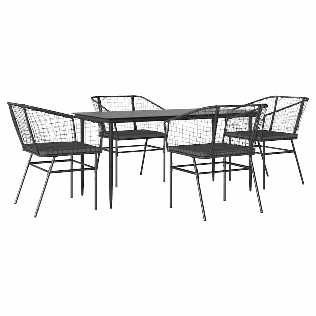 5-Delige Tuinset Met Kussens Poly Rattan Glas Zwart 4 160 x 80 x 74 cm Ja
