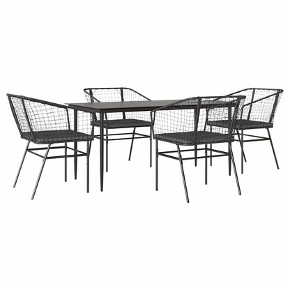 5-Delige Tuinset Met Kussens Poly Rattan Glas Zwart 4 160 x 80 x 74 cm Ja