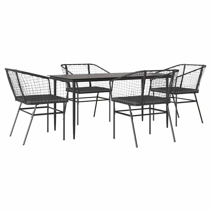 5-Delige Tuinset Met Kussens Poly Rattan Glas Zwart 4 160 x 80 x 74 cm Ja