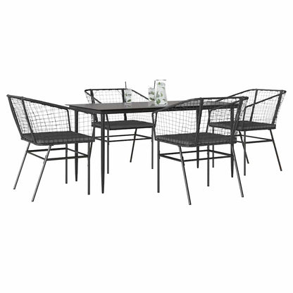 5-Delige Tuinset Met Kussens Poly Rattan Glas Zwart 4 160 x 80 x 74 cm Ja