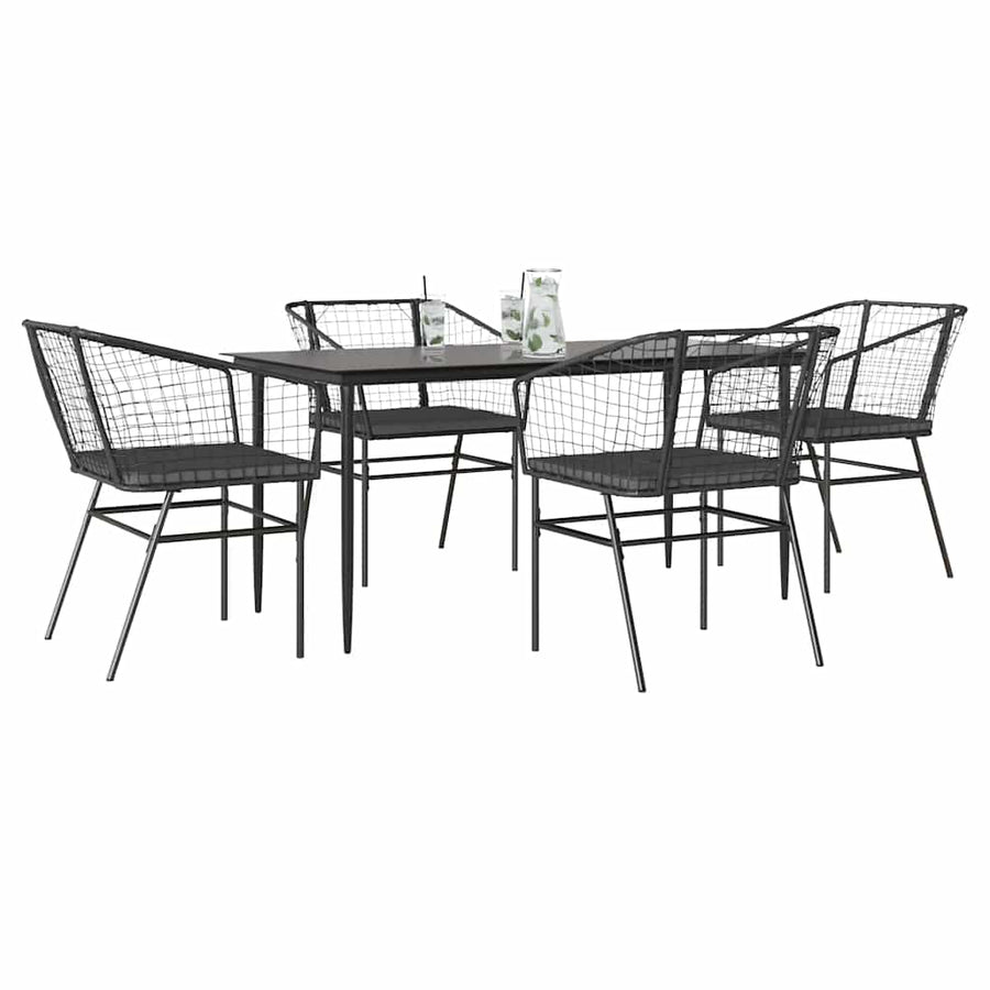 5-Delige Tuinset Met Kussens Poly Rattan Glas Zwart 4 160 x 80 x 74 cm Ja