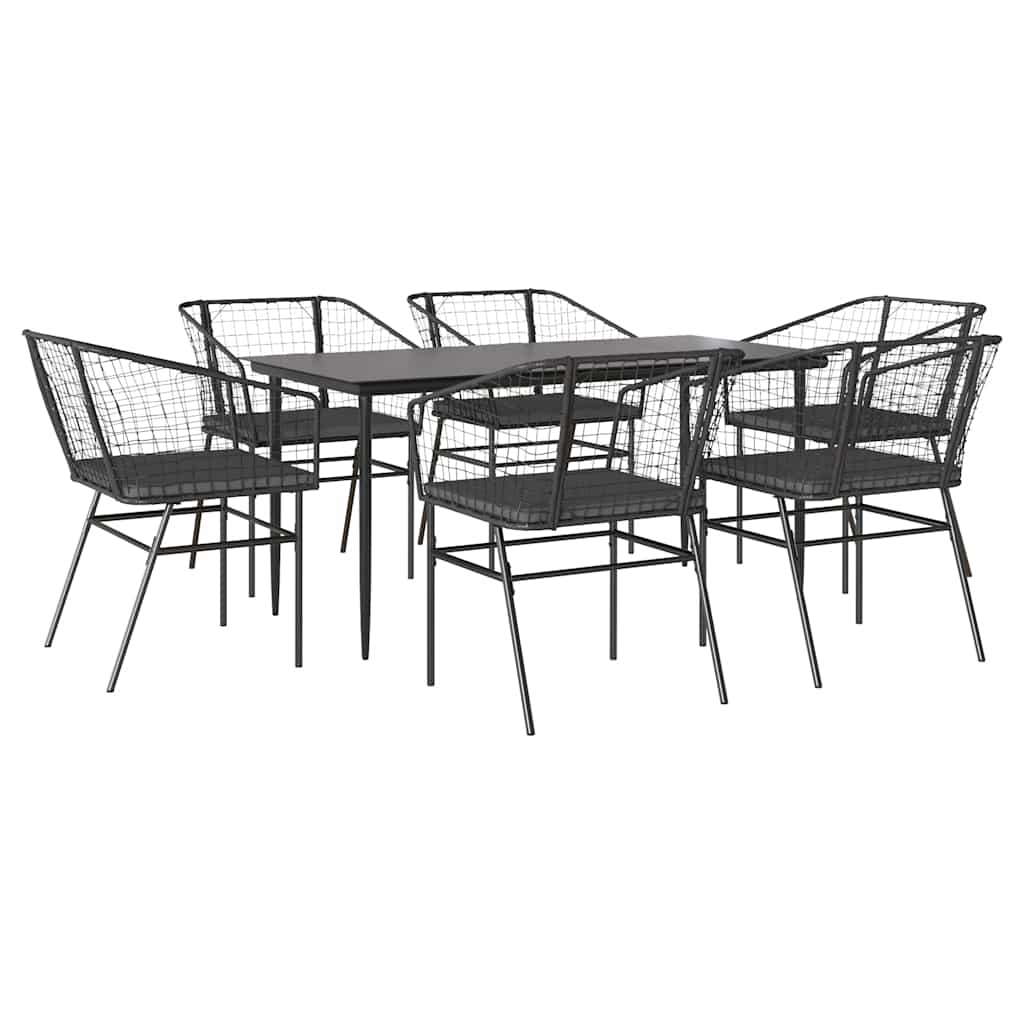 7-Delige Tuinset Met Kussens Poly Rattan Glas Zwart 6 160 x 80 x 74 cm Ja