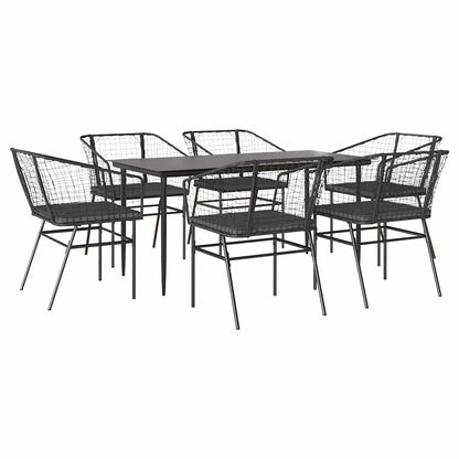 7-Delige Tuinset Met Kussens Poly Rattan Glas Zwart 6 160 x 80 x 74 cm Ja
