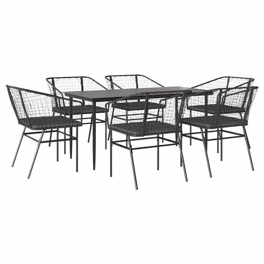 7-Delige Tuinset Met Kussens Poly Rattan Glas Zwart 6 160 x 80 x 74 cm Ja