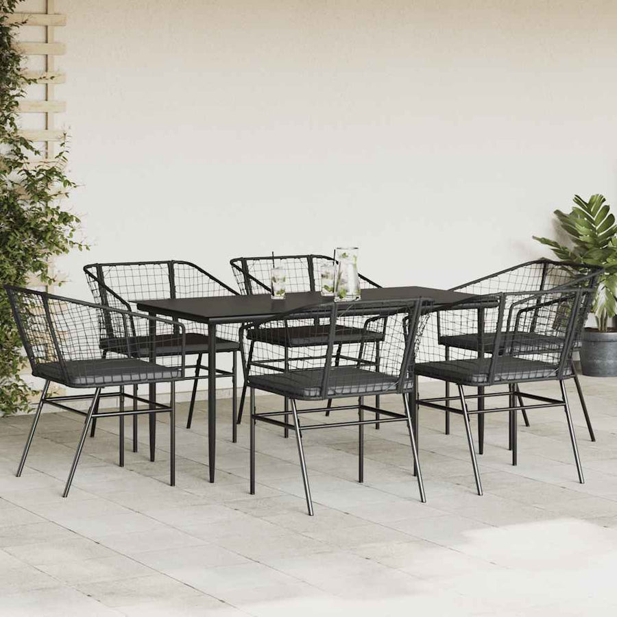 7-Delige Tuinset Met Kussens Poly Rattan Glas Zwart 6 160 x 80 x 74 cm Ja
