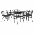 7-piece Garden Set with Cushions Poly Rattan Glass Black