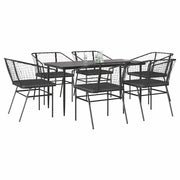 7-piece Garden Set with Cushions Poly Rattan Glass Black