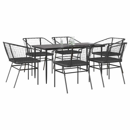 7-Delige Tuinset Met Kussens Poly Rattan Glas Zwart 6 160 x 80 x 74 cm Ja