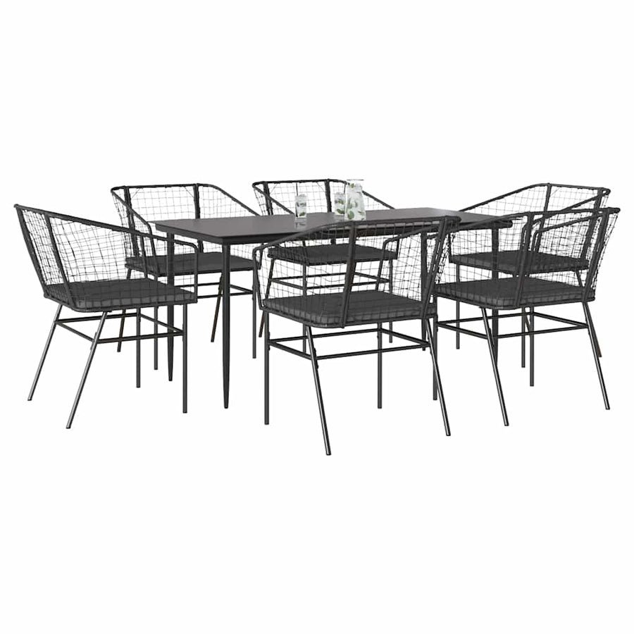 7-Delige Tuinset Met Kussens Poly Rattan Glas Zwart 6 160 x 80 x 74 cm Ja