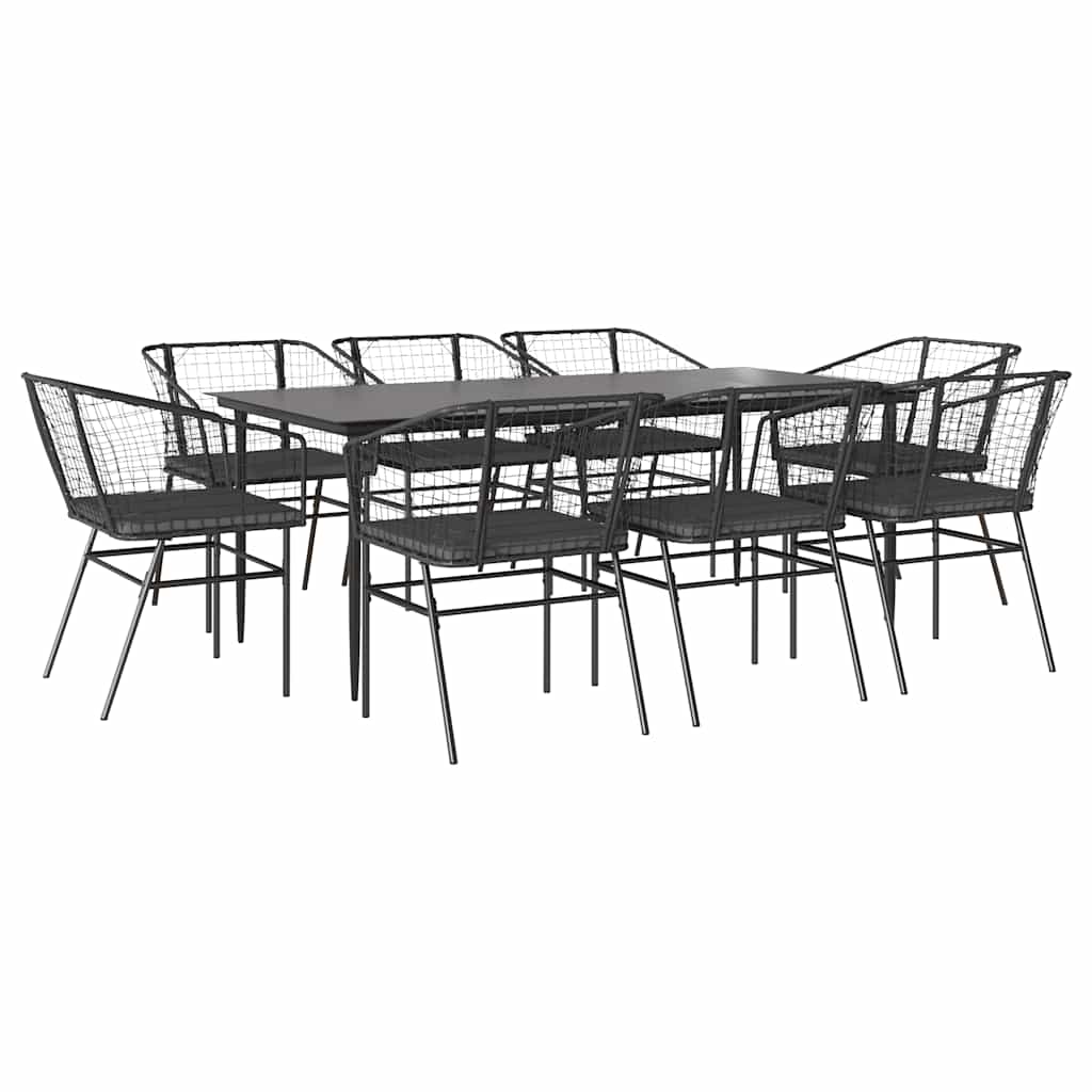9-Delige Tuinset Met Kussens Poly Rattan Glas Zwart 8 200 x 100 x 74 cm Ja