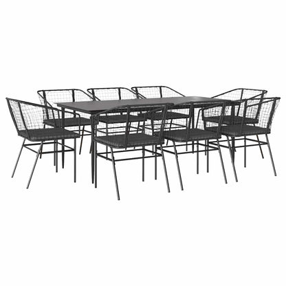 9-Delige Tuinset Met Kussens Poly Rattan Glas Zwart 8 200 x 100 x 74 cm Ja