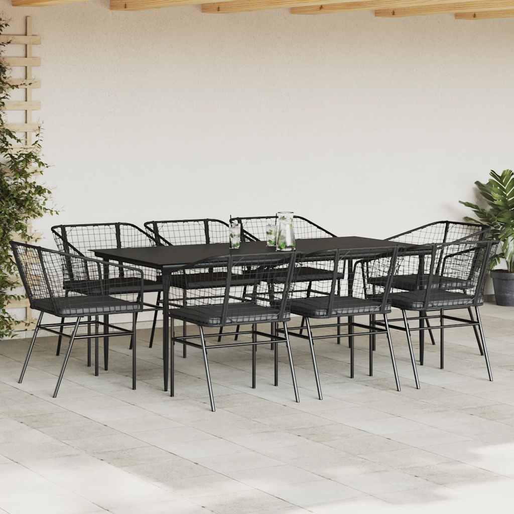 9-Delige Tuinset Met Kussens Poly Rattan Glas Zwart 8 200 x 100 x 74 cm Ja