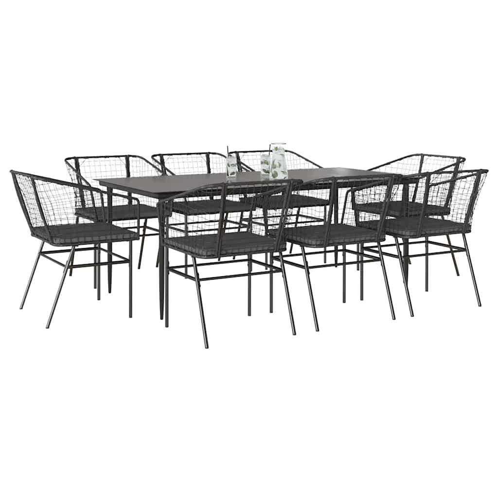 9-Delige Tuinset Met Kussens Poly Rattan Glas Zwart 8 200 x 100 x 74 cm Ja