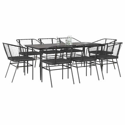 9-Delige Tuinset Met Kussens Poly Rattan Glas Zwart 8 200 x 100 x 74 cm Ja