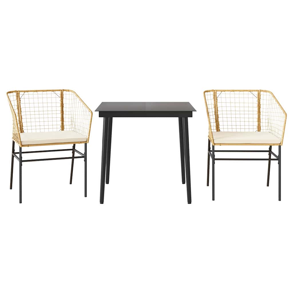 3-Delige Tuinset Met Kussens Poly Rattan Glas Bruin 2 80 x 80 x 74 cm Ja