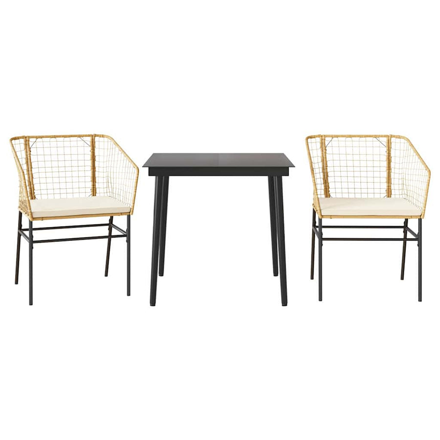 3-Delige Tuinset Met Kussens Poly Rattan Glas Bruin 2 80 x 80 x 74 cm Ja