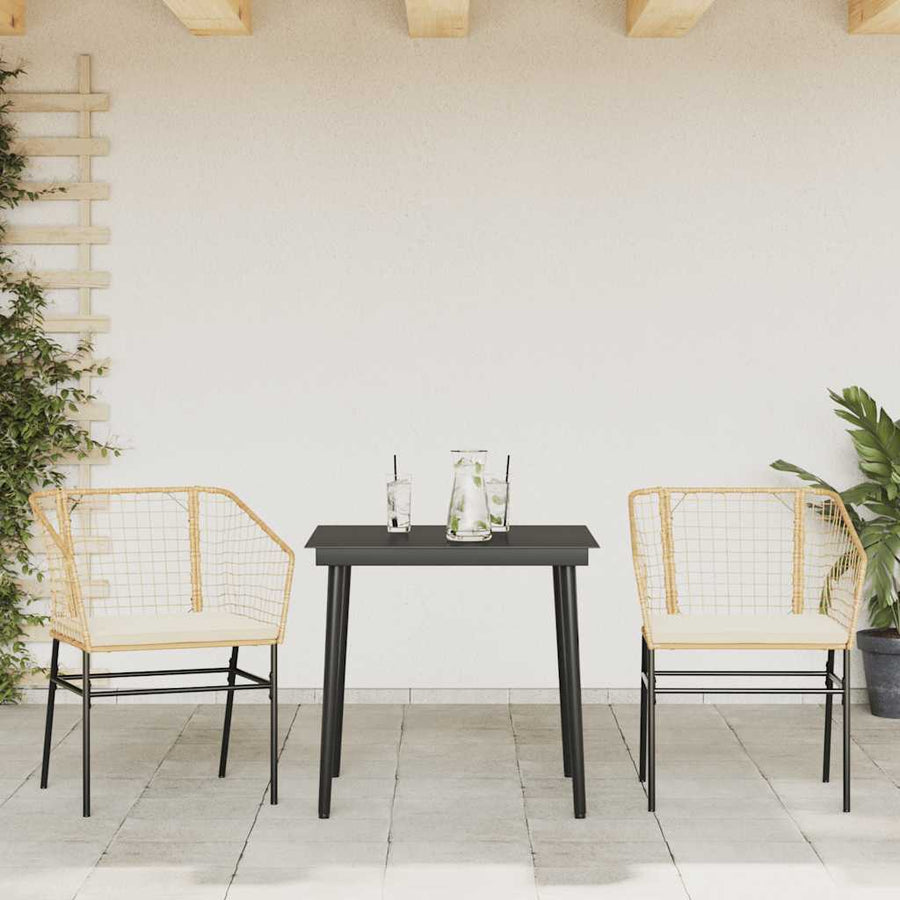 3-Delige Tuinset Met Kussens Poly Rattan Glas Bruin 2 80 x 80 x 74 cm Ja