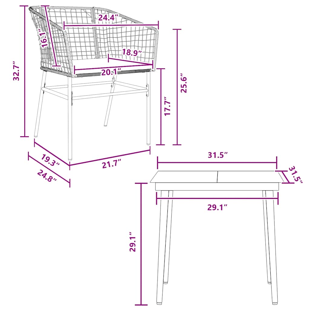 3-Delige Tuinset Met Kussens Poly Rattan Glas Bruin 2 80 x 80 x 74 cm Ja