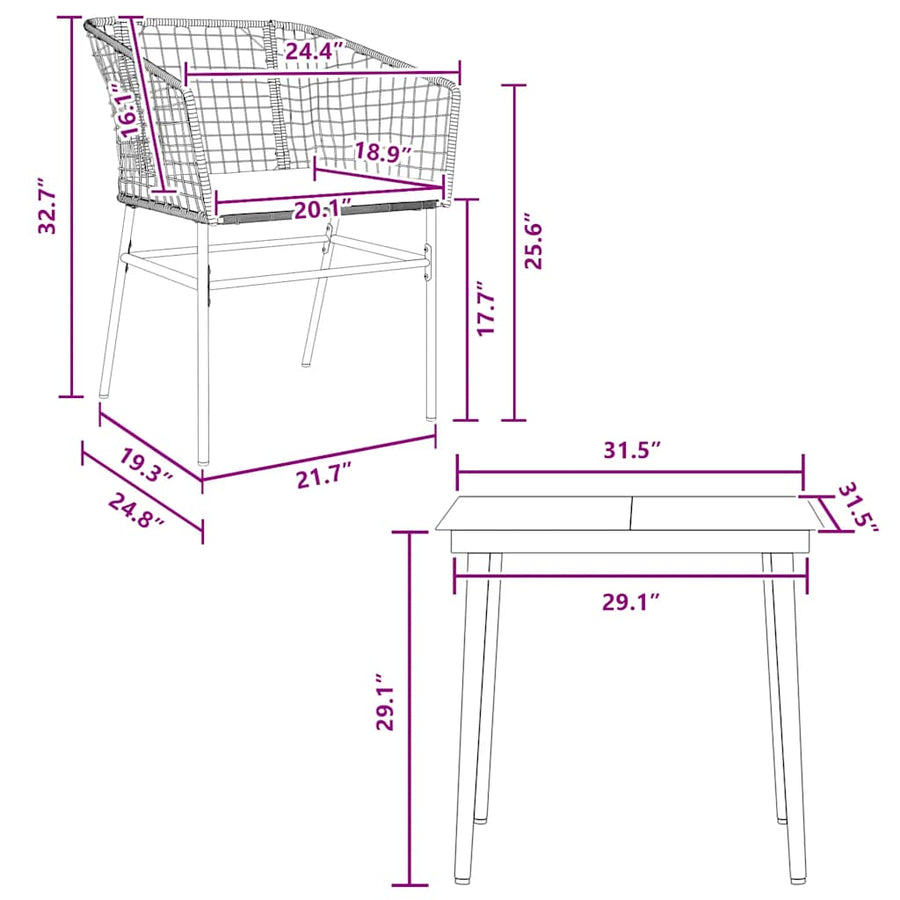 3-Delige Tuinset Met Kussens Poly Rattan Glas Bruin 2 80 x 80 x 74 cm Ja