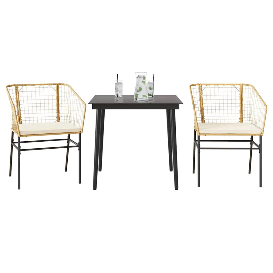 3-Delige Tuinset Met Kussens Poly Rattan Glas Bruin 2 80 x 80 x 74 cm Ja