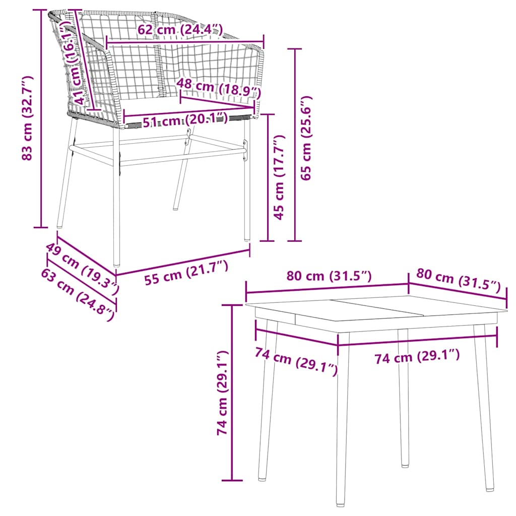 5-Delige Tuinset Met Kussens Poly Rattan Glas Bruin 4 80 x 80 x 74 cm Ja