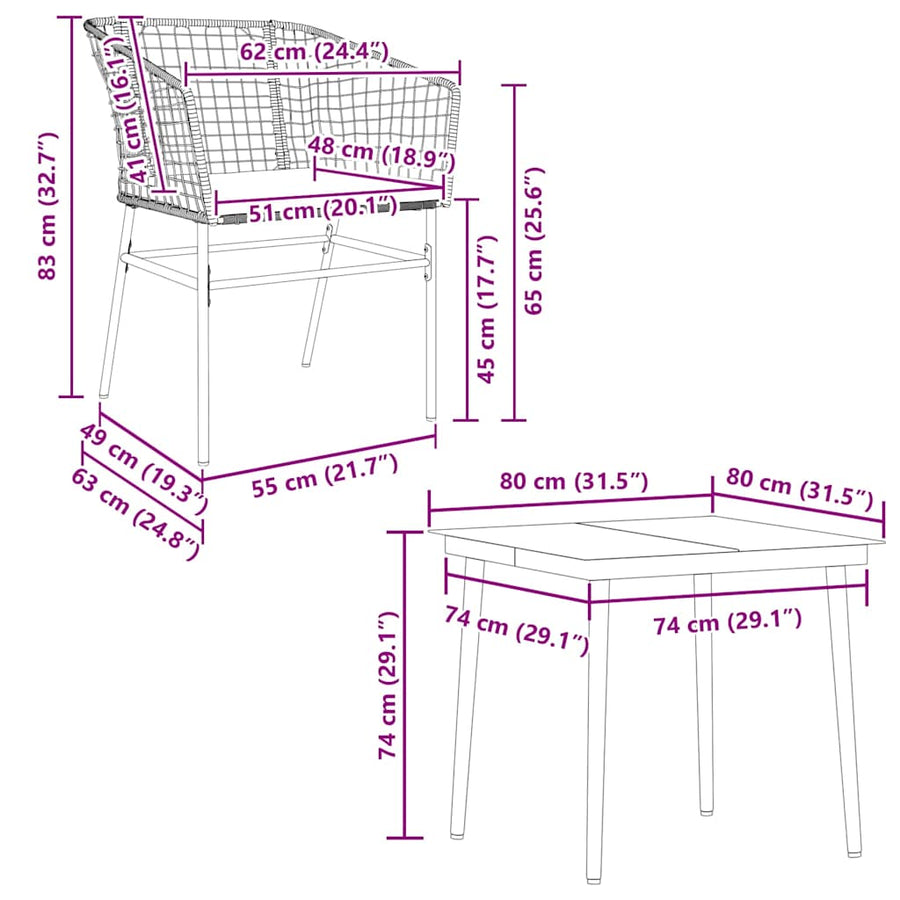 5-Delige Tuinset Met Kussens Poly Rattan Glas Bruin 4 80 x 80 x 74 cm Ja