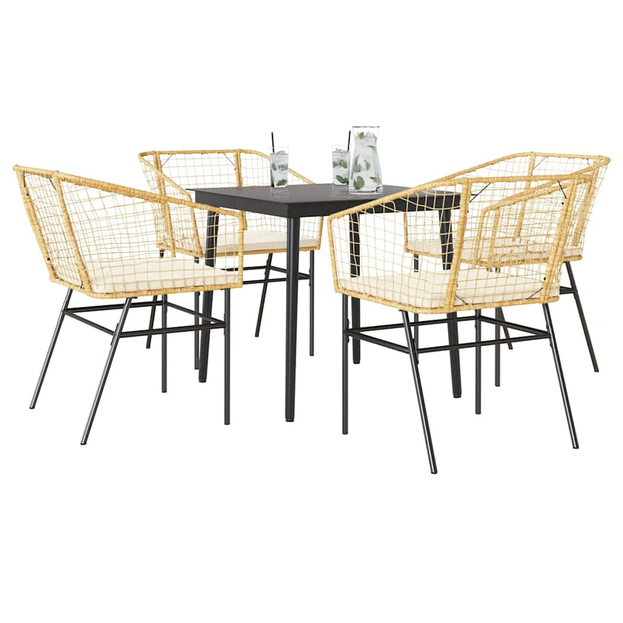 5-Delige Tuinset Met Kussens Poly Rattan Glas Bruin 4 80 x 80 x 74 cm Ja