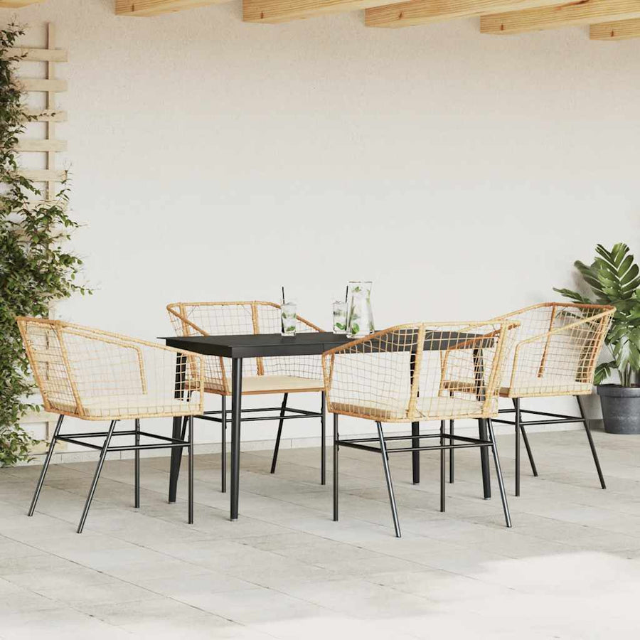 5-Delige Tuinset Met Kussens Poly Rattan Glas Bruin 4 140 x 70 x 74 cm Ja
