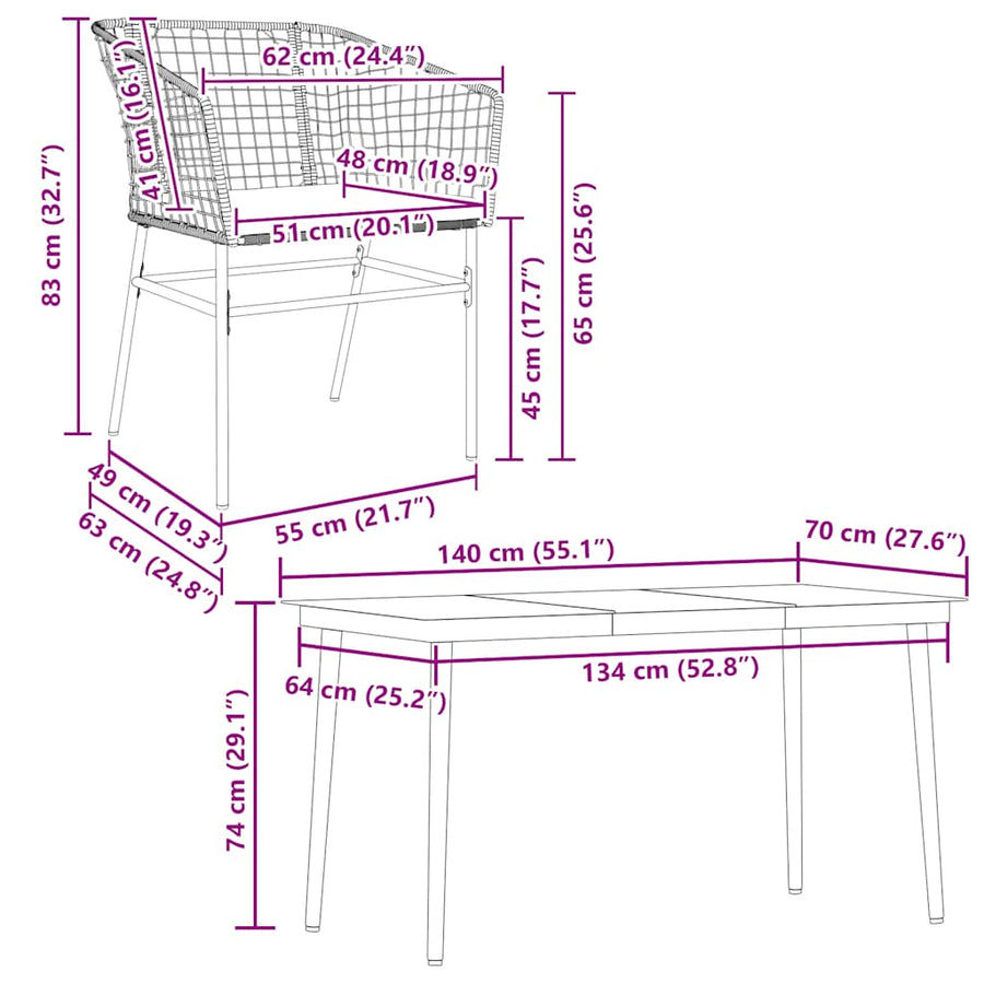 5-Delige Tuinset Met Kussens Poly Rattan Glas Bruin 4 140 x 70 x 74 cm Ja