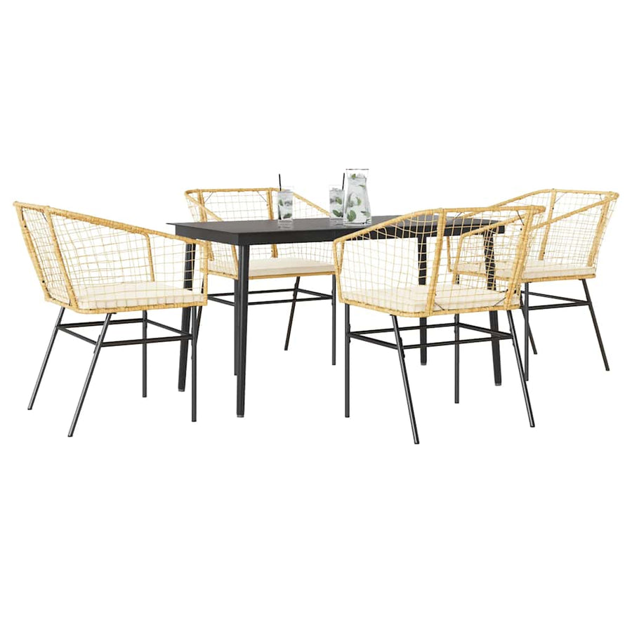 5-Delige Tuinset Met Kussens Poly Rattan Glas Bruin 4 140 x 70 x 74 cm Ja