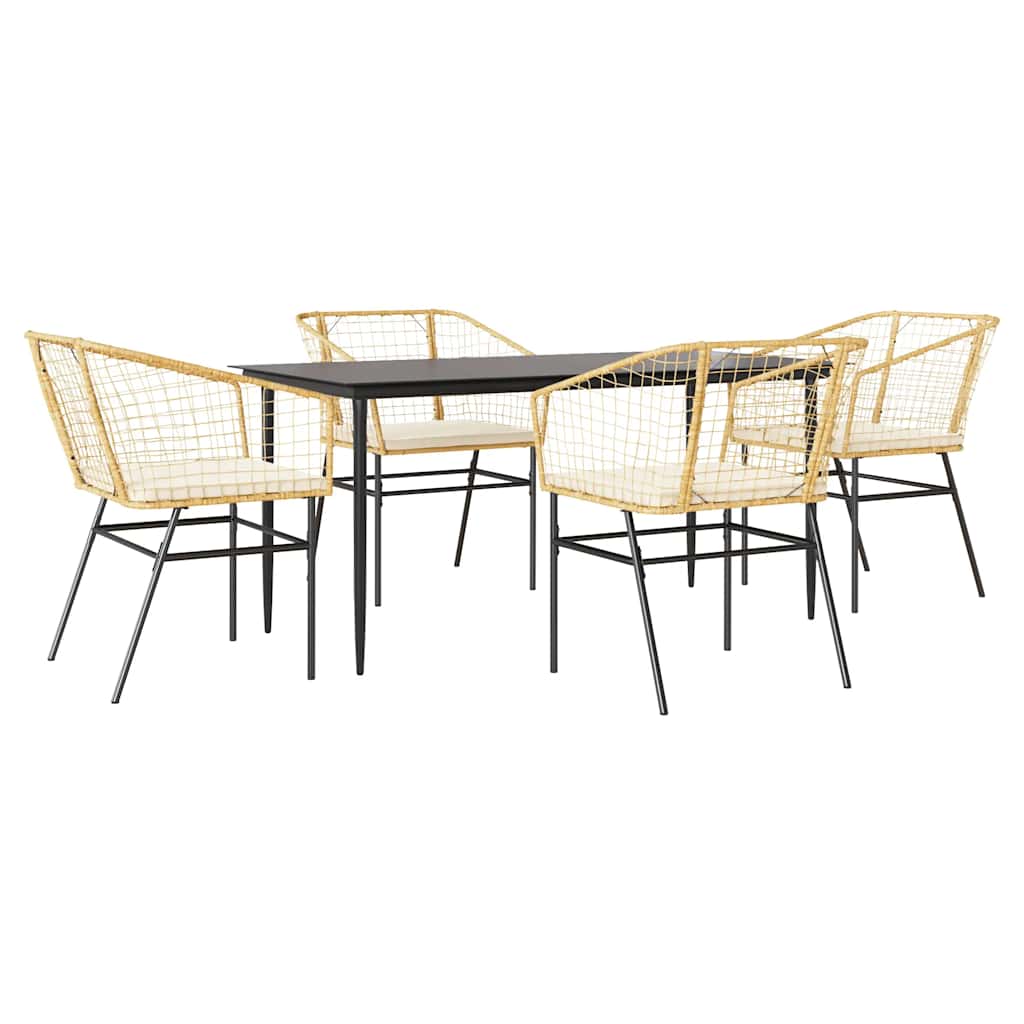 5-Delige Tuinset Met Kussens Poly Rattan Glas Bruin 4 160 x 80 x 74 cm Ja
