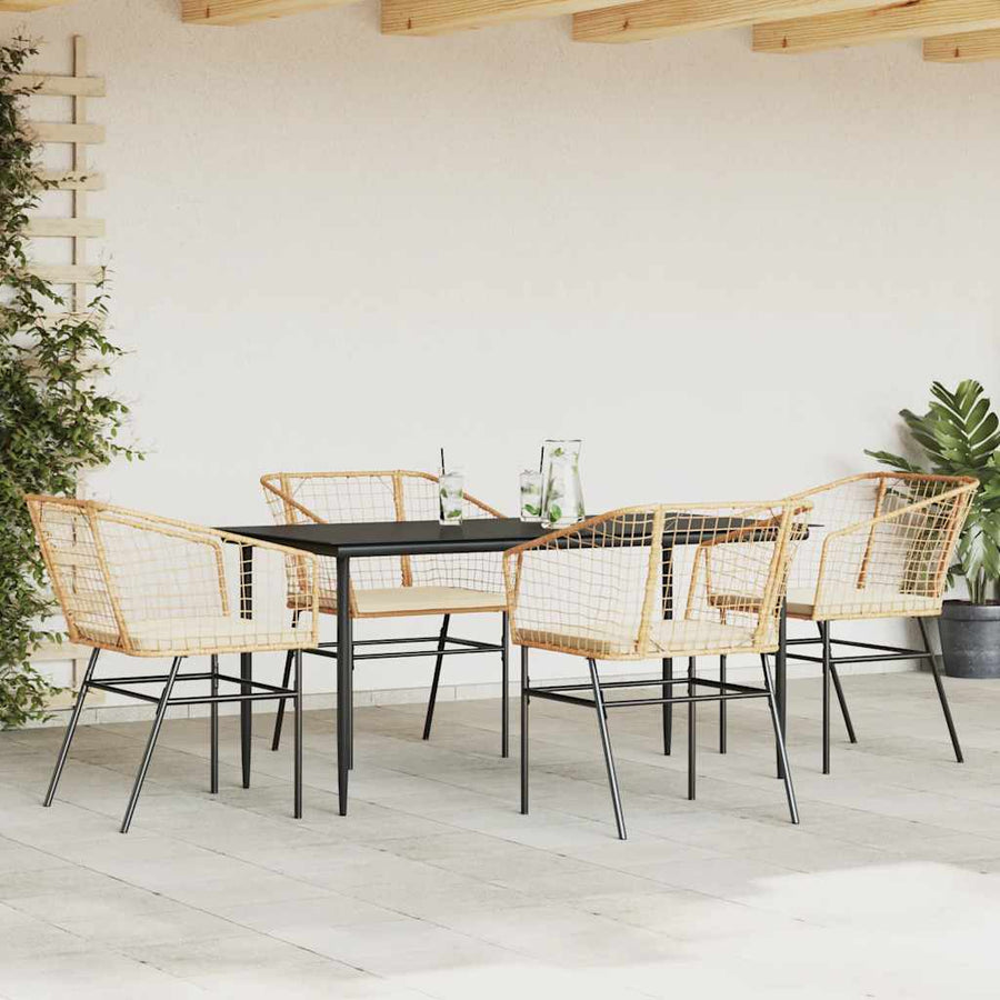 5-Delige Tuinset Met Kussens Poly Rattan Glas Bruin 4 160 x 80 x 74 cm Ja