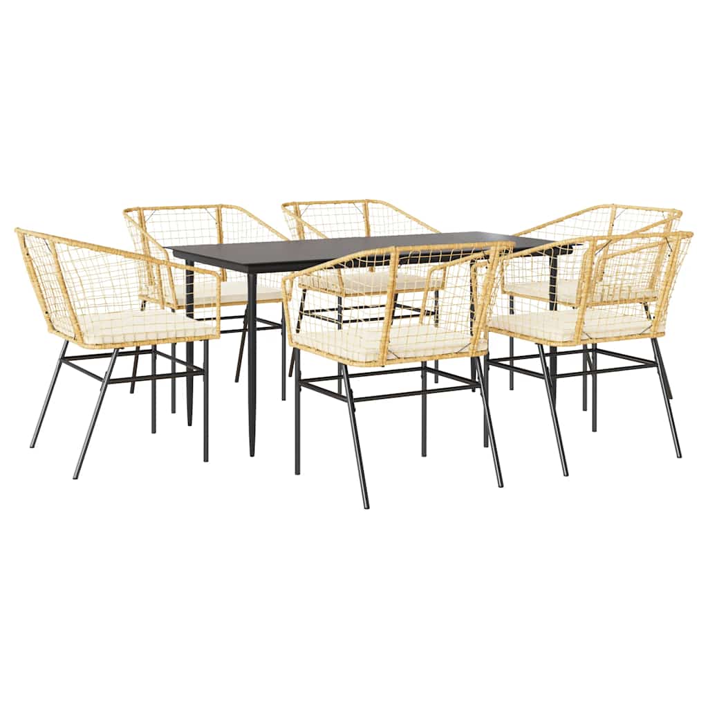 7-Delige Tuinset Met Kussens Poly Rattan Glas Bruin 6 160 x 80 x 74 cm Ja