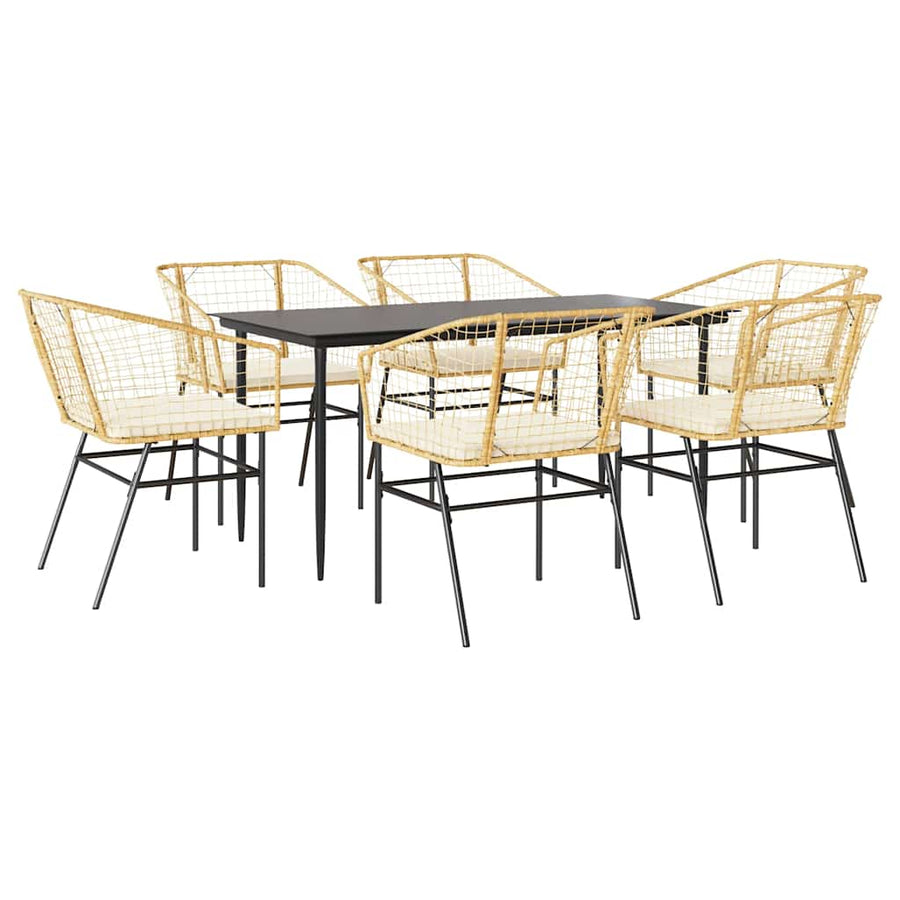 7-Delige Tuinset Met Kussens Poly Rattan Glas Bruin 6 160 x 80 x 74 cm Ja
