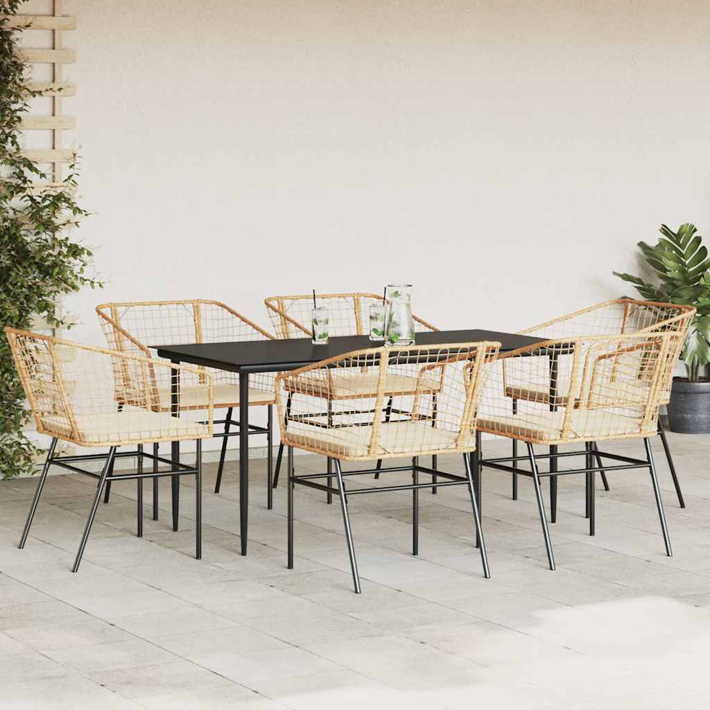 7-Delige Tuinset Met Kussens Poly Rattan Glas Bruin 6 160 x 80 x 74 cm Ja