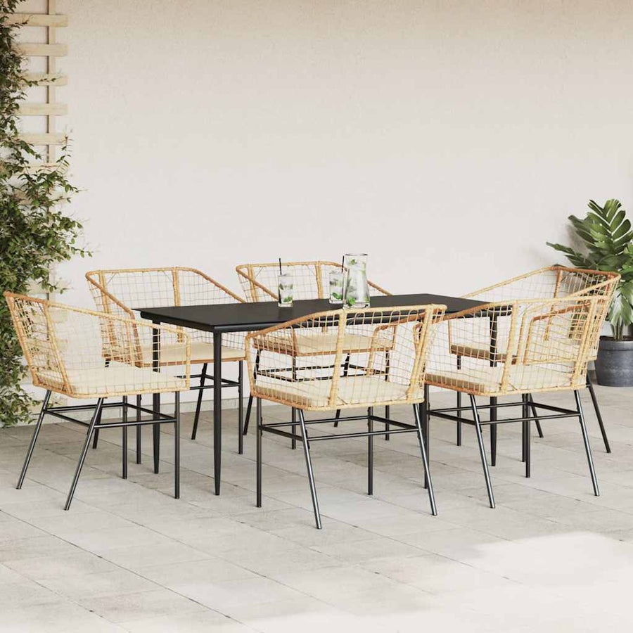7-Delige Tuinset Met Kussens Poly Rattan Glas Bruin 6 160 x 80 x 74 cm Ja