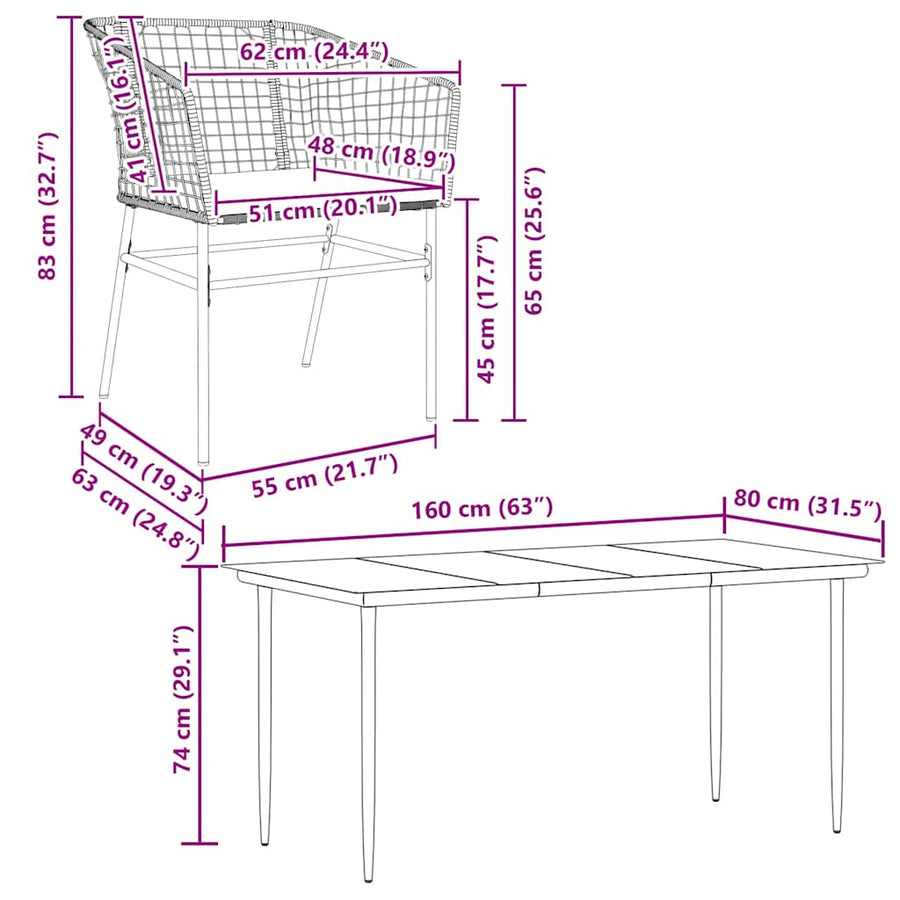7-Delige Tuinset Met Kussens Poly Rattan Glas Bruin 6 160 x 80 x 74 cm Ja