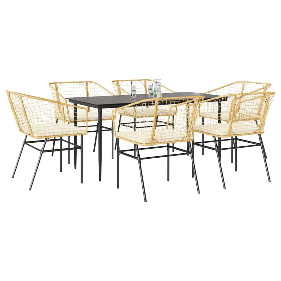 7-Delige Tuinset Met Kussens Poly Rattan Glas Bruin 6 160 x 80 x 74 cm Ja