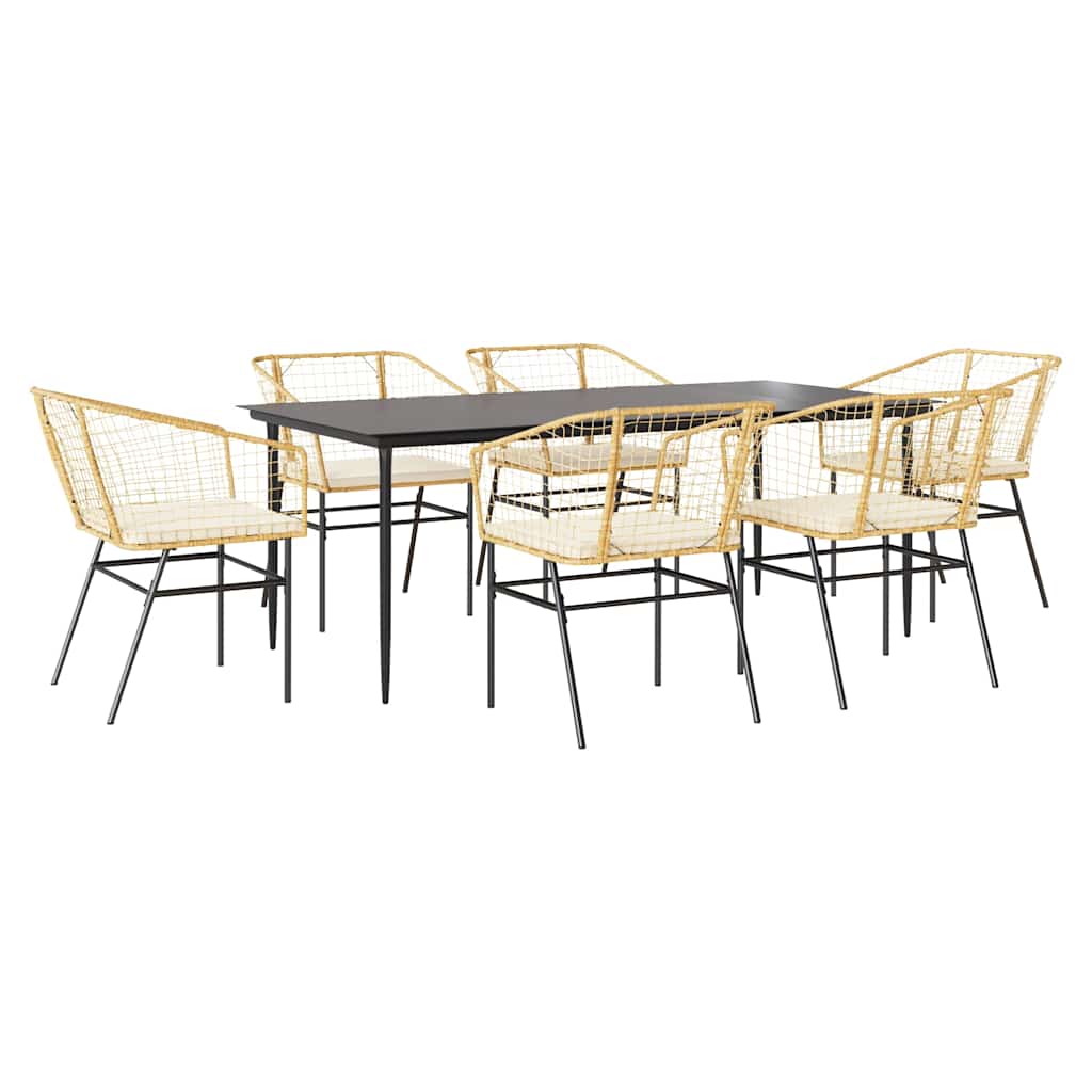 7-Delige Tuinset Met Kussens Poly Rattan Glas Bruin 6 200 x 100 x 74 cm Ja