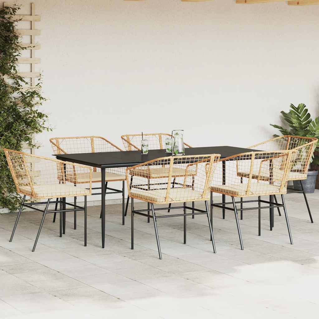 7-Delige Tuinset Met Kussens Poly Rattan Glas Bruin 6 200 x 100 x 74 cm Ja