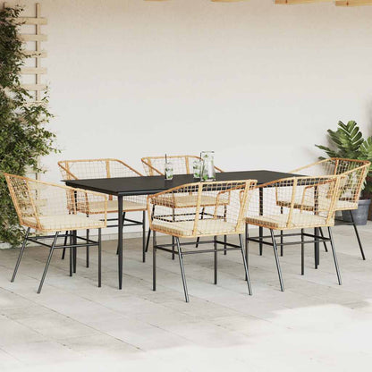 7-Delige Tuinset Met Kussens Poly Rattan Glas Bruin 6 200 x 100 x 74 cm Ja
