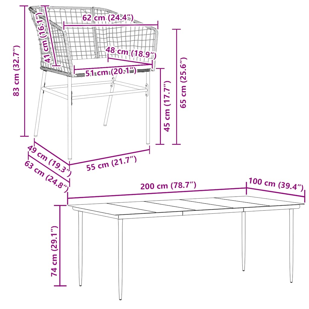 7-Delige Tuinset Met Kussens Poly Rattan Glas Bruin 6 200 x 100 x 74 cm Ja