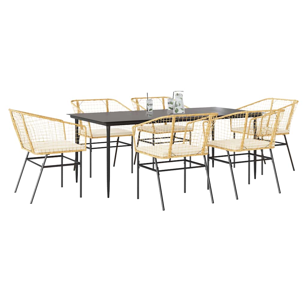 7-Delige Tuinset Met Kussens Poly Rattan Glas Bruin 6 200 x 100 x 74 cm Ja
