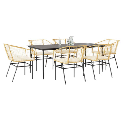 7-Delige Tuinset Met Kussens Poly Rattan Glas Bruin 6 200 x 100 x 74 cm Ja