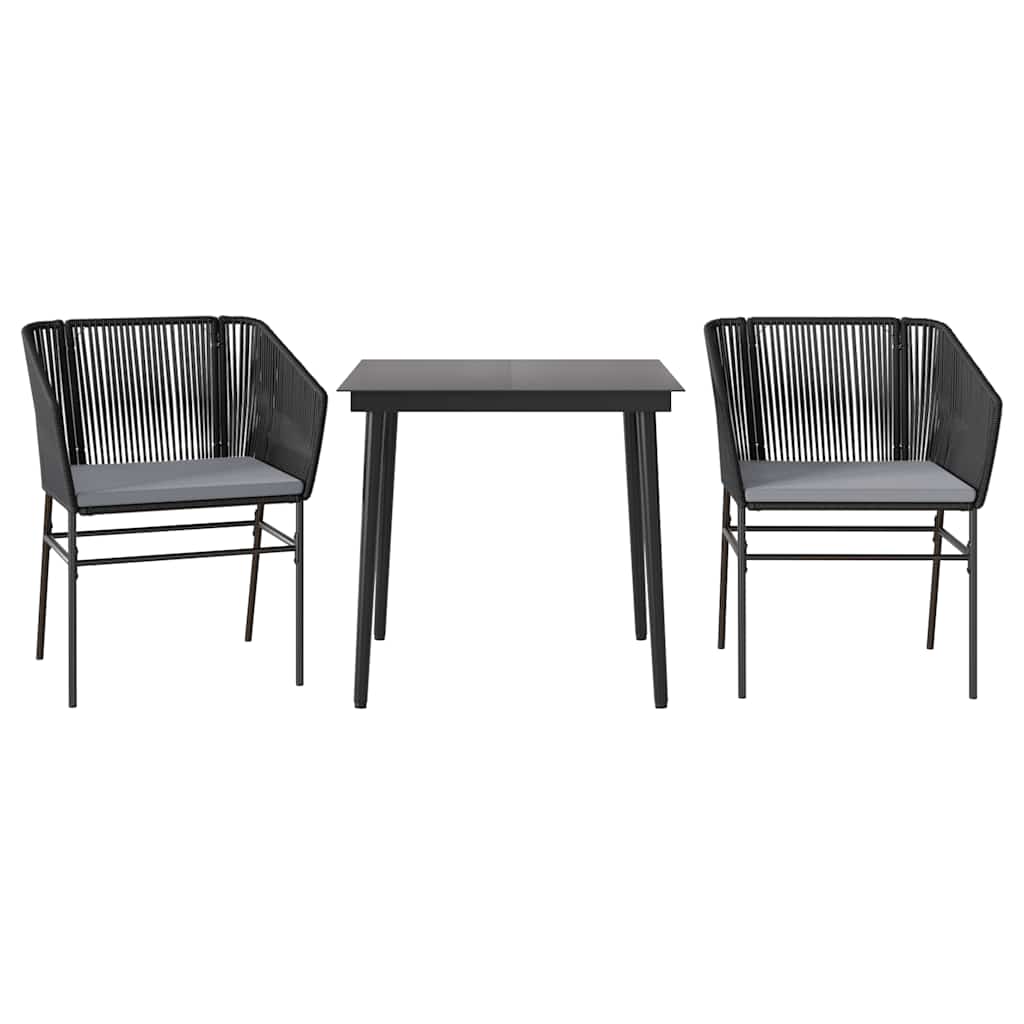 3-Delige Tuinset Met Kussens Poly Rattan Glas 2 80 x 80 x 74 cm Zwart