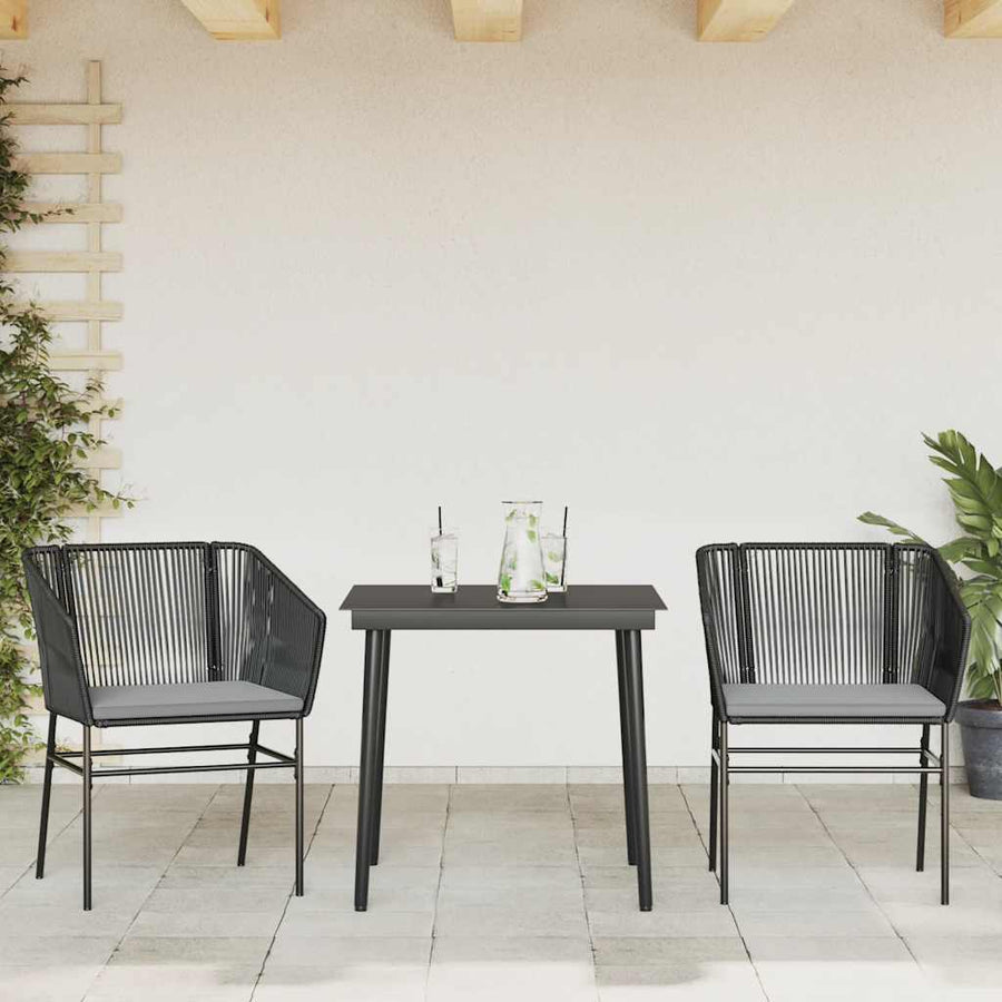 3-Delige Tuinset Met Kussens Poly Rattan Glas 2 80 x 80 x 74 cm Zwart