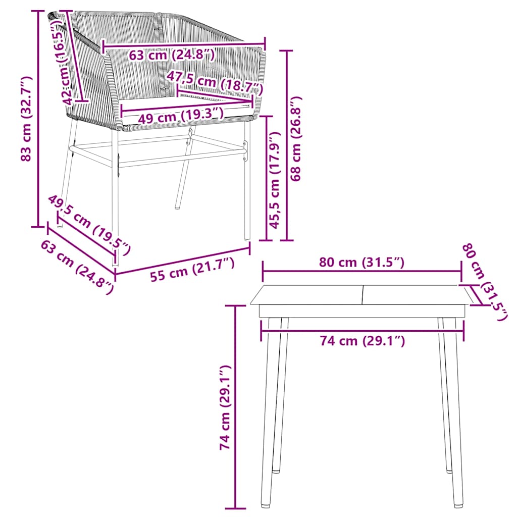 3-Delige Tuinset Met Kussens Poly Rattan Glas 2 80 x 80 x 74 cm Zwart